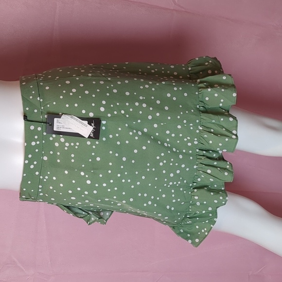 Nasty Gal Polka Dot Ruffle Trim Mini Skirt in Sage Green and White size 2 - Picture 2 of 5